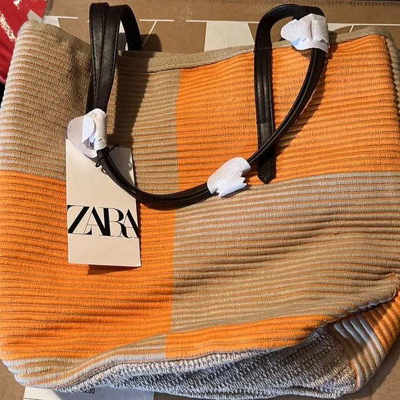 Zara 2 Piece Orange Fabric Shoulder Bag - Picture 7 of 7
